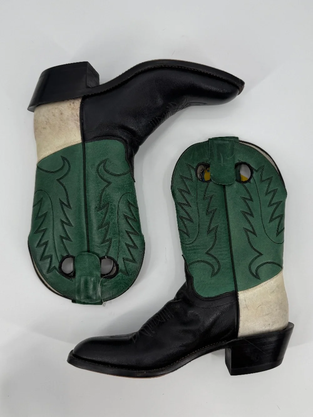 Vintage Olathe Western Boots USA Made Black Green Leather Men 10 B  Women 11.5